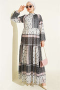 Retro Floral Chiffon Dress Black