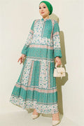 Retro Floral Chiffon Dress Green