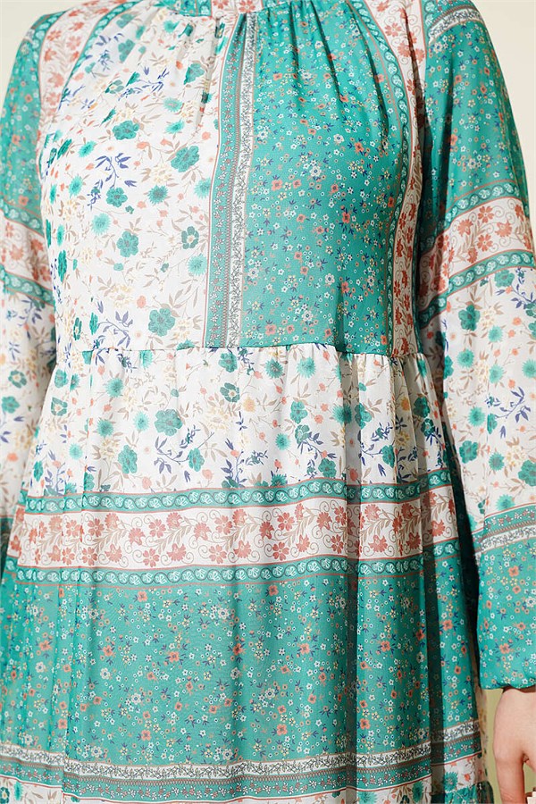 Retro Floral Chiffon Dress Green