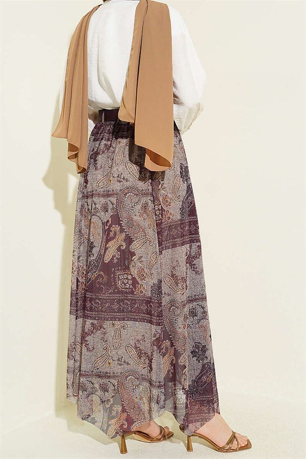 Retro Pattern Asymmetrical Tulle Skirt, Plum