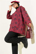 Retro Pattern Quilted Jacket Burgundy
