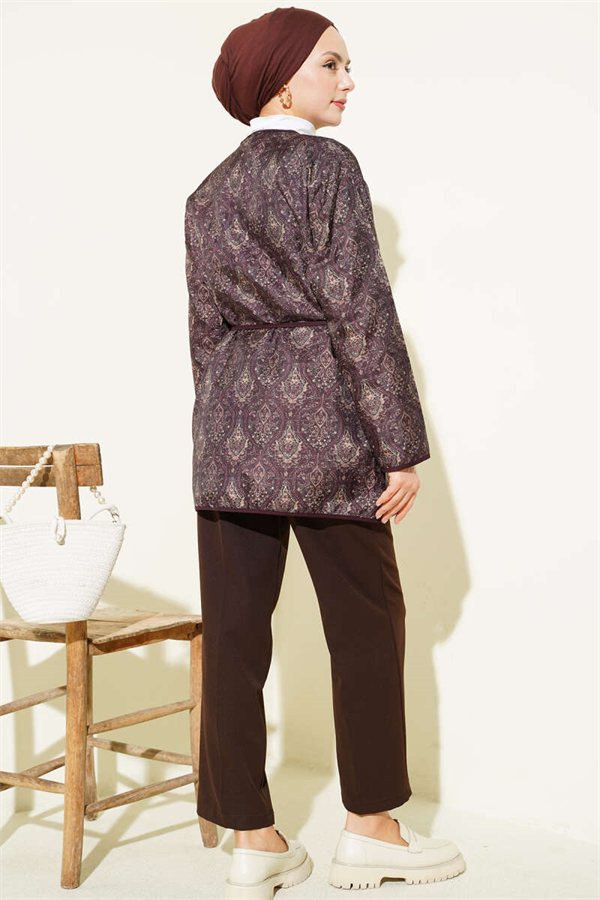 Retro Pattern Quilted Jacket, Plum