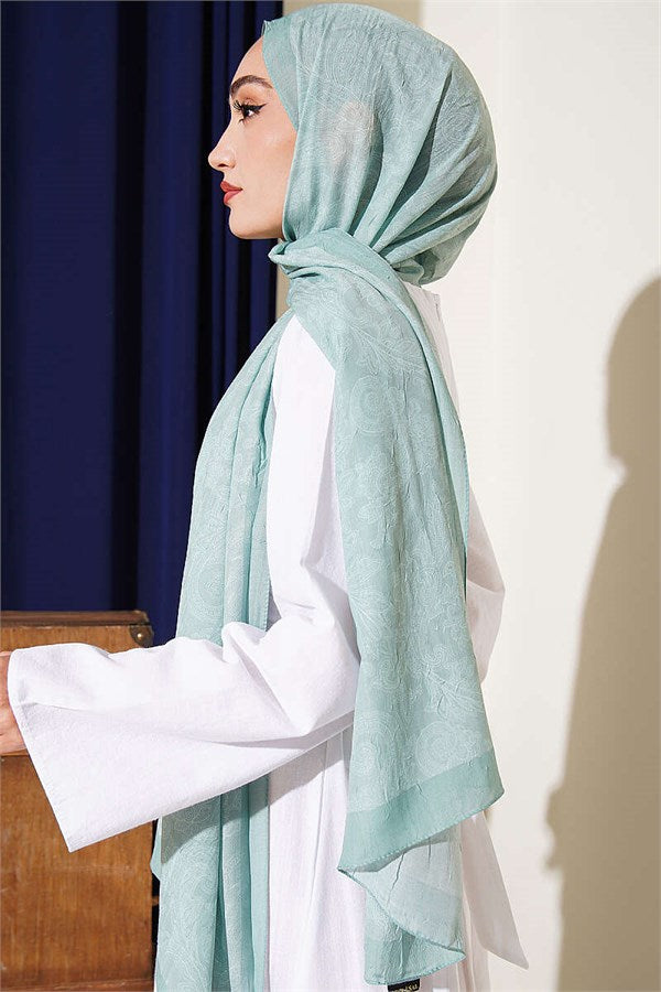 Retro Patterned Bamboo Kash Shawl Mint