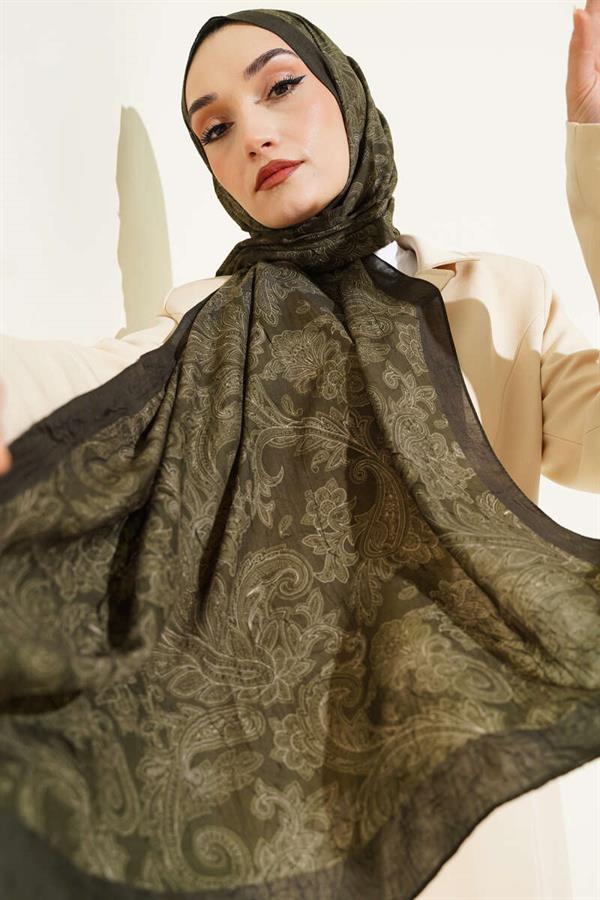 Retro Patterned Bamboo Crash Shawl Emerald