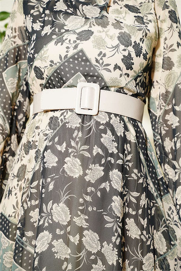 Retro Patterned Chiffon Dress Mint