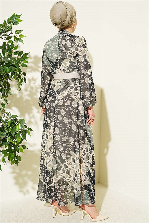 Retro Patterned Chiffon Dress Mint