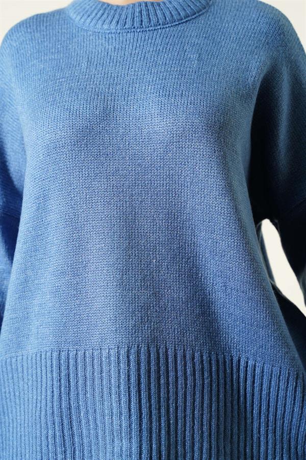 Ribbed Look Knit Tunic Blue