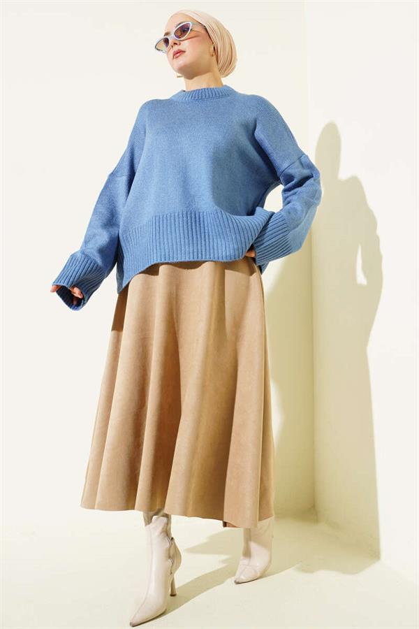 Ribbed Look Knit Tunic Blue