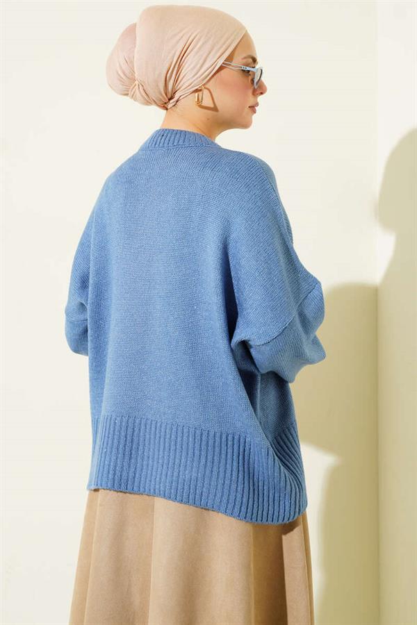 Ribbed Look Knit Tunic Blue