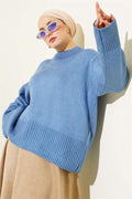 Ribbed Look Knit Tunic Blue