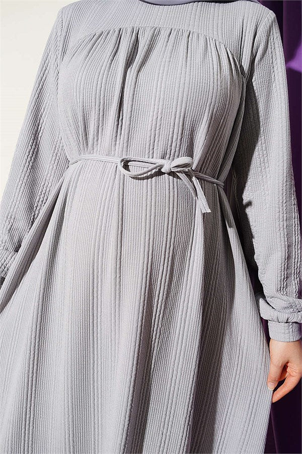 Grey Self-Patterned Dress with Yoke