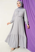 Grey Self-Patterned Dress with Yoke
