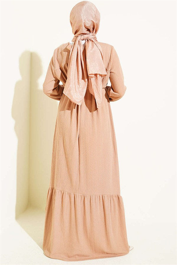 Patterned Dress with Yoke (Latte)