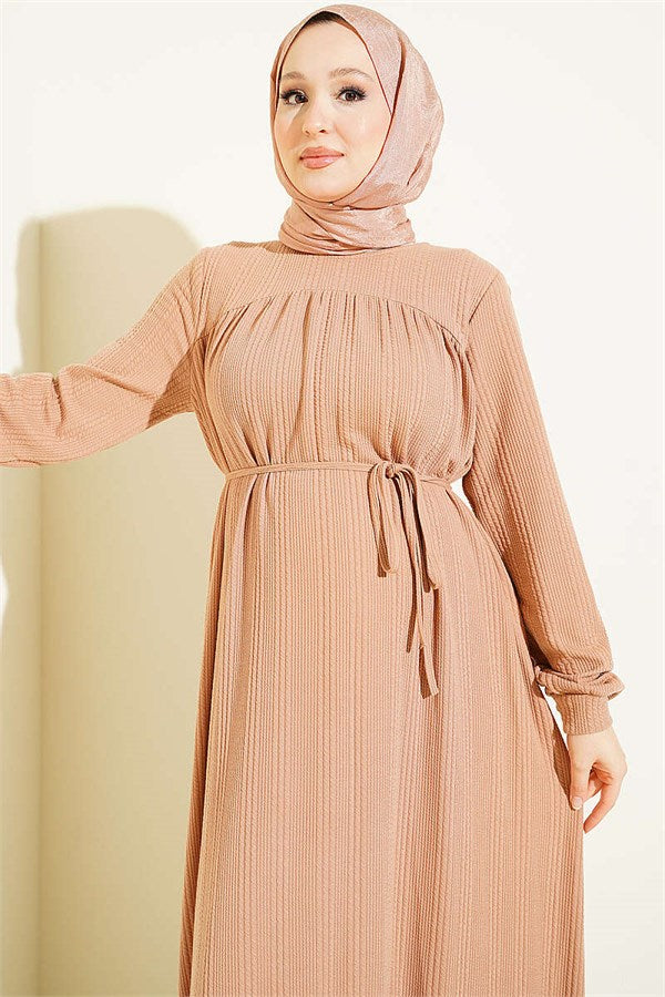 Patterned Dress with Yoke (Latte)
