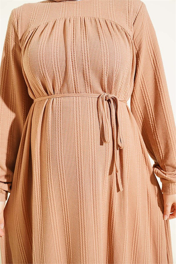 Patterned Dress with Yoke (Latte)