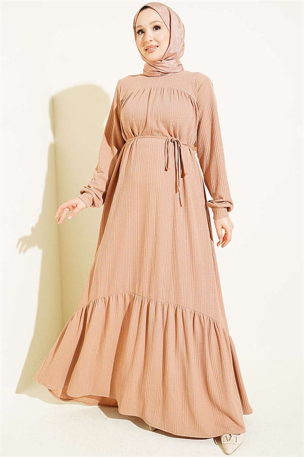Patterned Dress with Yoke (Latte)