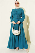 Self-Patterned Dress with Yoke, Petrol