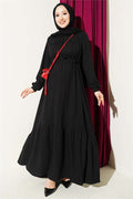 Black Dress with Self-Patterned Yoke