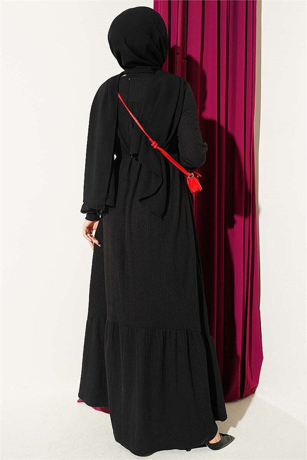 Black Dress with Self-Patterned Yoke