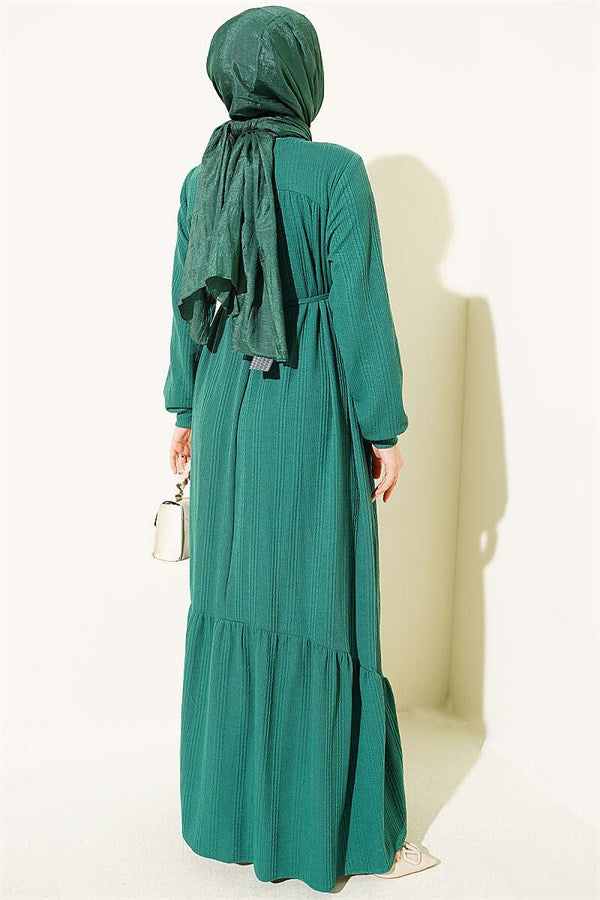 Green Dress with Self-Patterned Yoke