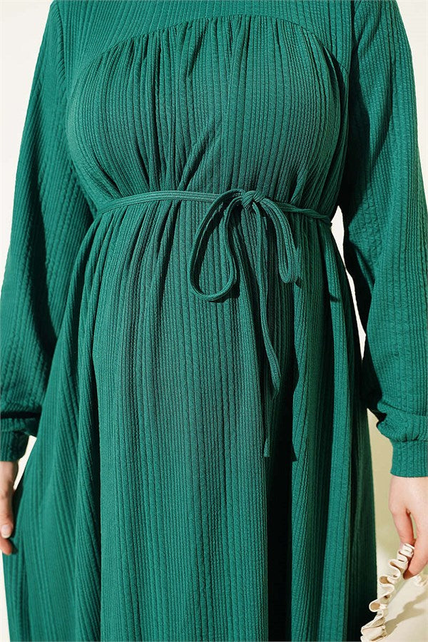 Green Dress with Self-Patterned Yoke