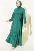 Green Dress with Self-Patterned Yoke