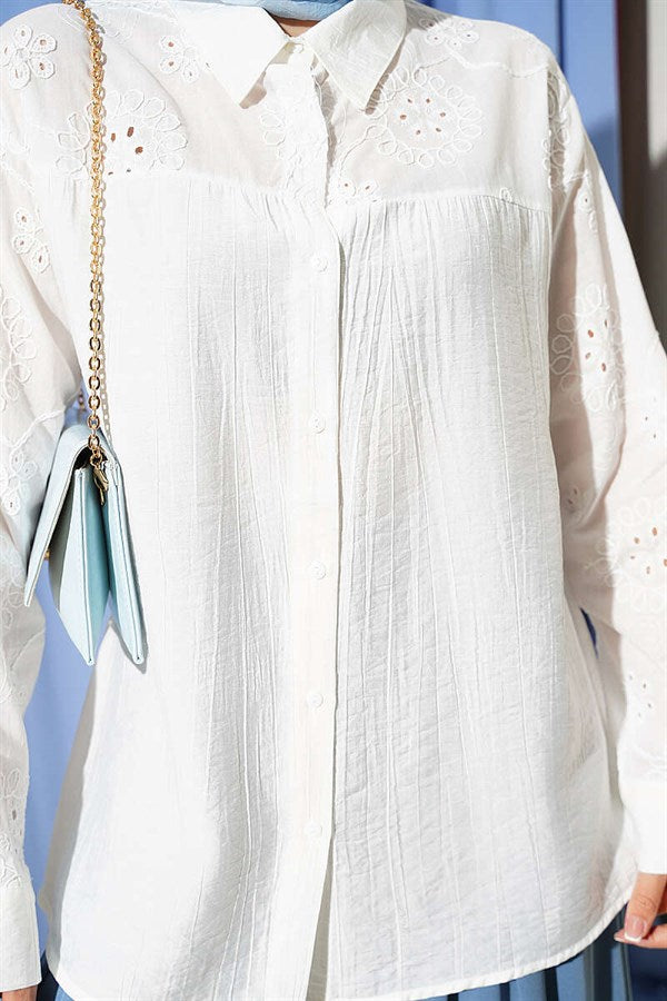 Ecru Shirt with Embroidered Sleeve Detail