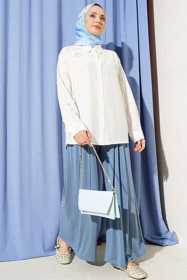 Ecru Shirt with Embroidered Sleeve Detail