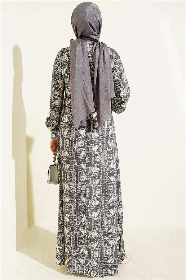 Half-Buttoned Dress with Yoke, Smoke Grey