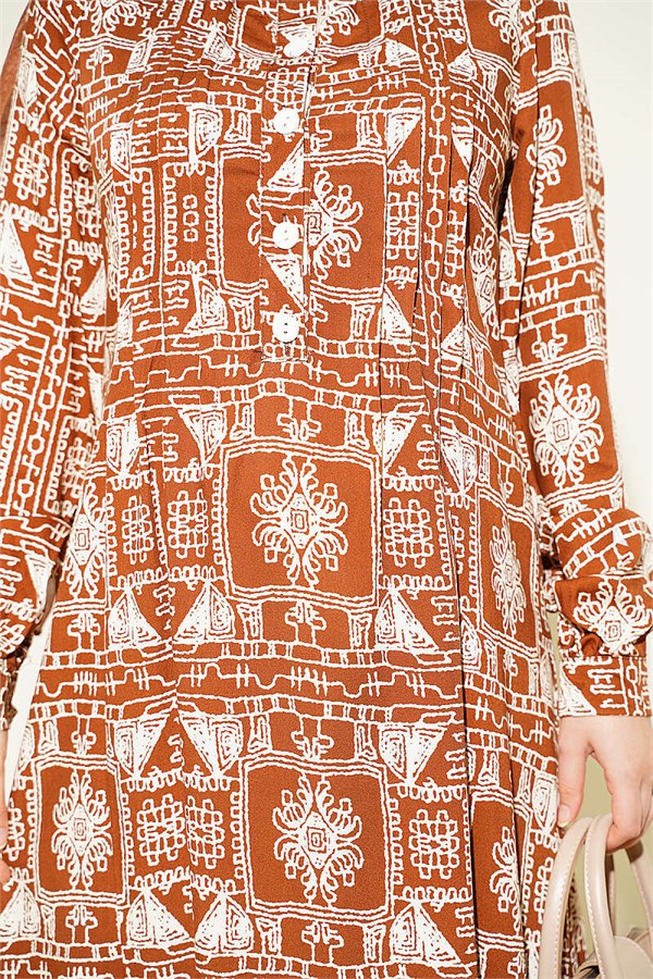 Half-Buttoned Dress with Yoke, Terracotta