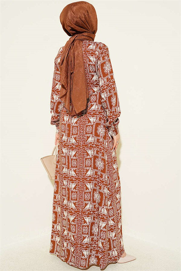 Half-Buttoned Dress with Yoke, Terracotta