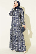 Navy Blue Half-Buttoned Dress with Yoke