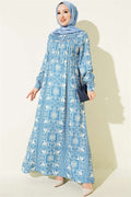 Half-Buttoned Dress with Yoke, Blue