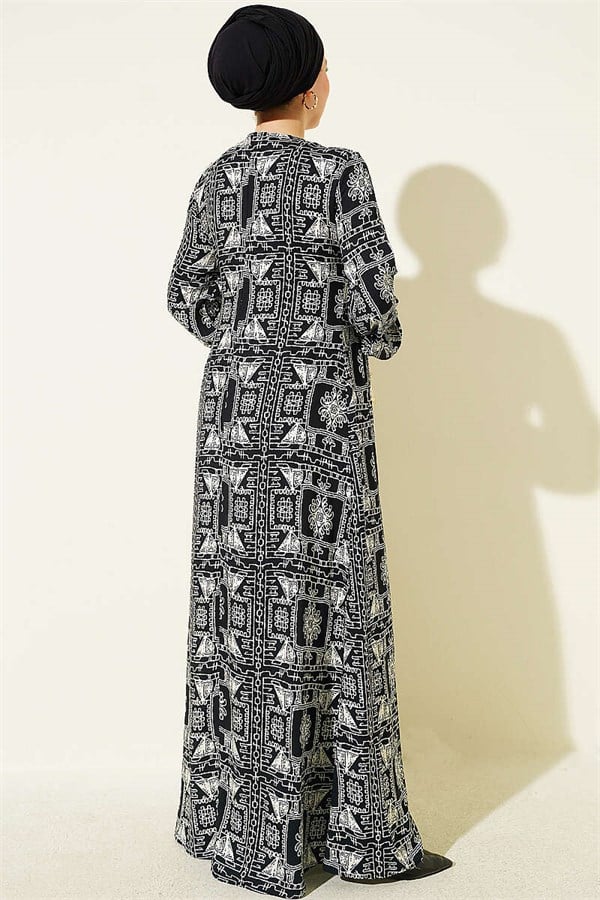 Black Half-Buttoned Dress with Yoke