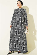 Black Half-Buttoned Dress with Yoke
