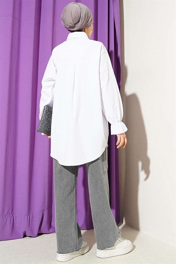 White Poplin Shirt with Lace Trim