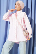 Pink Poplin Shirt with Lace Trim