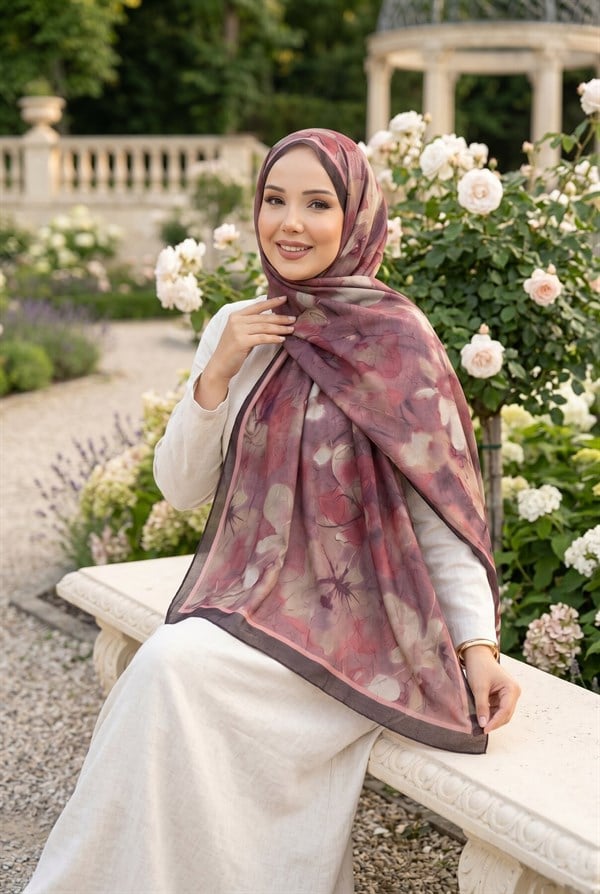 Rosa Floral Pattern Scarf Series Burgundy