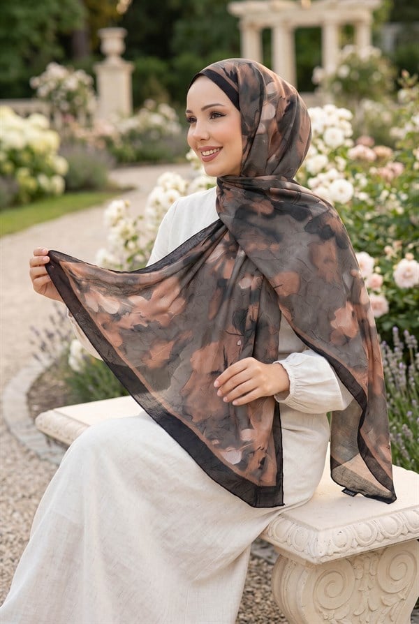Rosa Floral Pattern Scarf Series Khaki