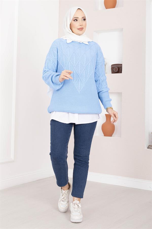 Cable Knit Sweater in Baby Blue