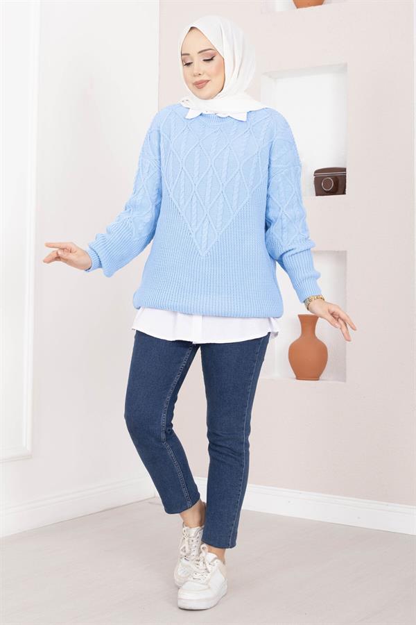 Cable Knit Sweater in Baby Blue