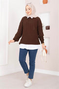 Cable Knit Pattern Sweater, Brown