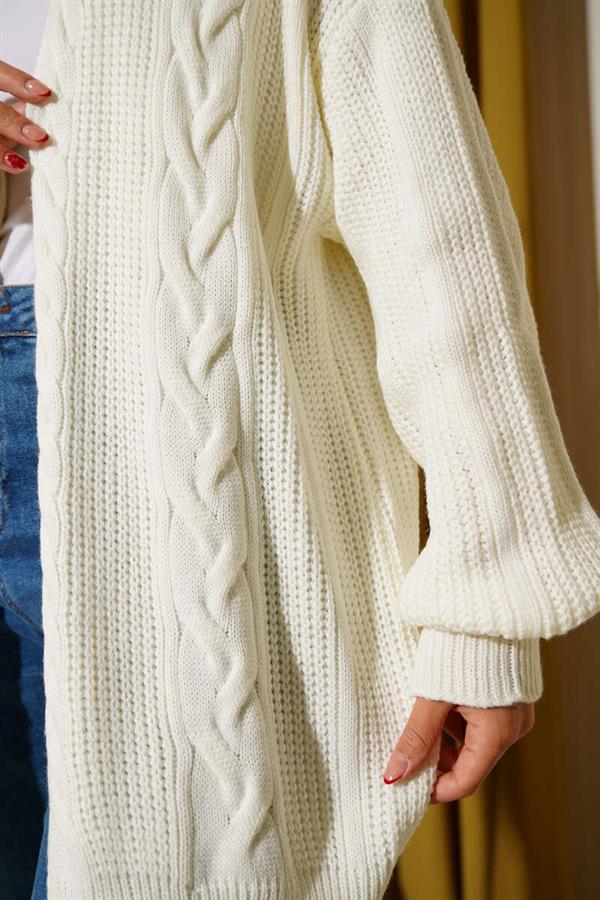 Cardigan with Hair Braid Detail in Ecru