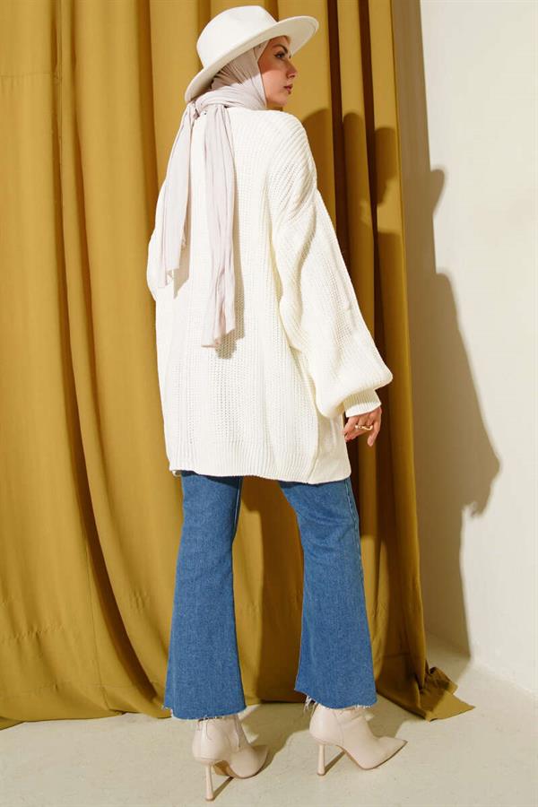 Cardigan with Hair Braid Detail in Ecru