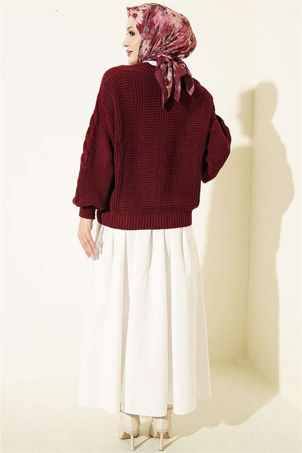 Hair Braid Buttoned Knit Short Cardigan Burgundy