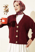 Hair Braid Buttoned Knit Short Cardigan Burgundy
