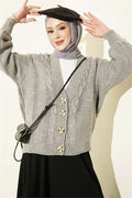 Braided Buttoned Short Cardigan Grey
