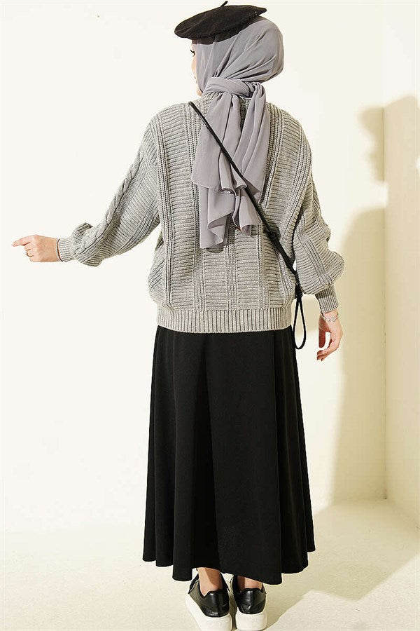 Braided Buttoned Short Cardigan Grey