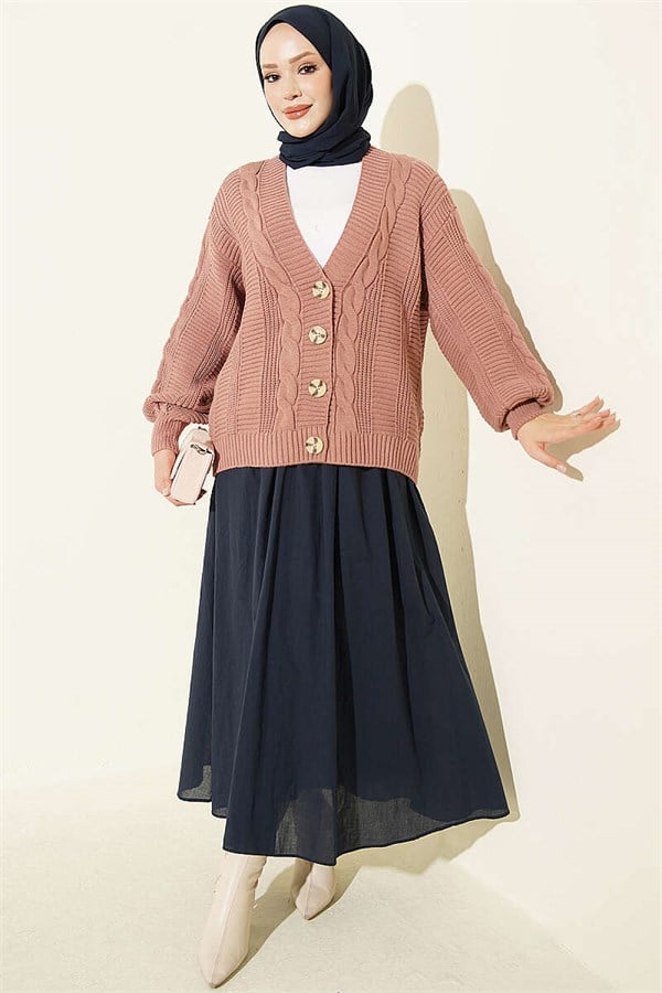 Braided Buttoned Short Cardigan, Rose Pink