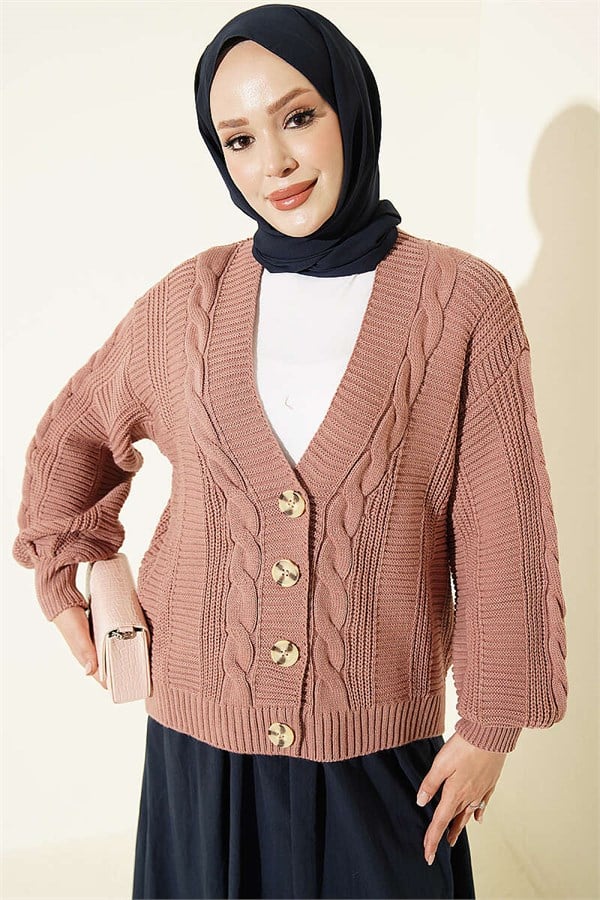 Braided Buttoned Short Cardigan, Rose Pink